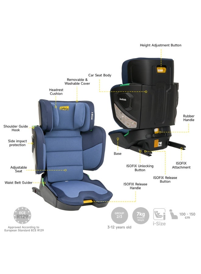 Jovikids Rober I-Size Booster Seat 100–150 Cm (3–12 Years) Isofixandfoldable Adjustable Heightandwidth Ece R129/E4 Certified Cabin Size Portable And Travel-Friendly Removable And Washable Cover Blue - Image 3