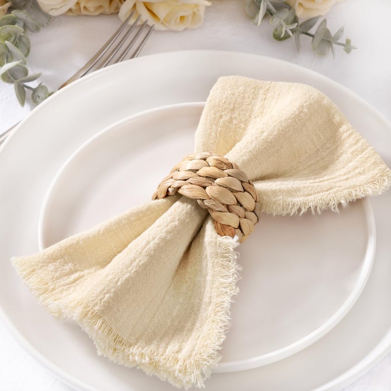 MLMC 6 Pack Beige Cream Linen Napkins Boho Washable Cloth Napkins with Fringe Reusable Rustic Gauze Dinner Table Decor 1717 for Wedding Party Bridal Baby Shower Spring Decor - Image 4