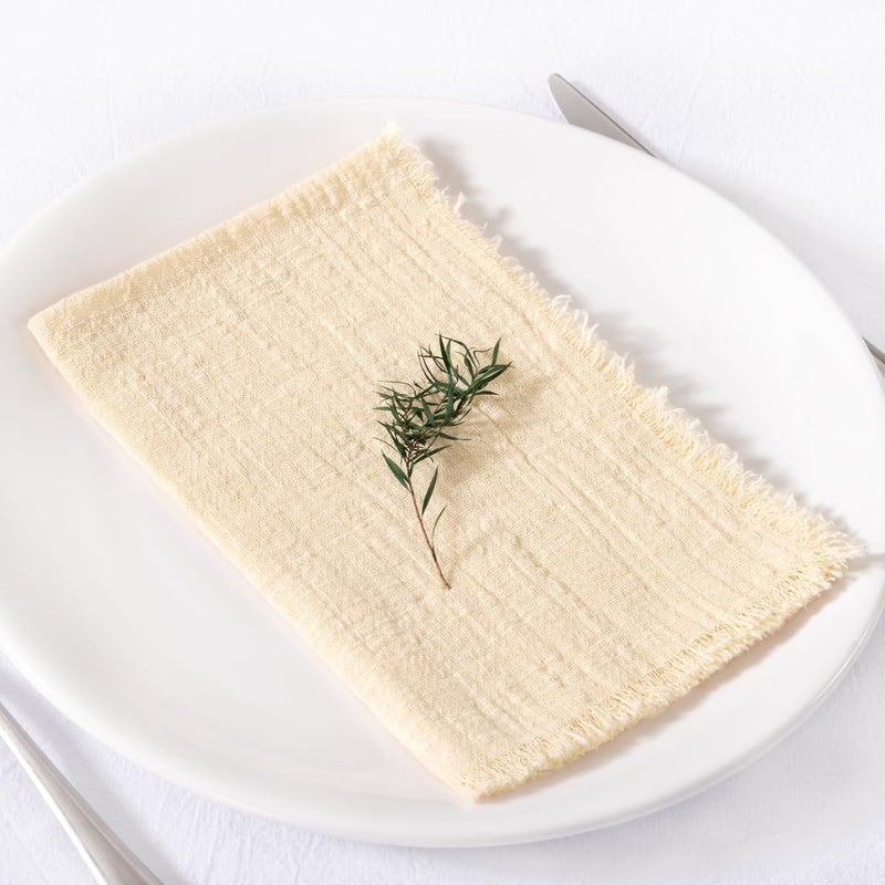 MLMC 6 Pack Beige Cream Linen Napkins Boho Washable Cloth Napkins with Fringe Reusable Rustic Gauze Dinner Table Decor 1717 for Wedding Party Bridal Baby Shower Spring Decor - Image 3