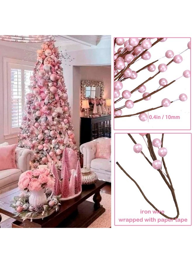 Greentime GREENTIME 12 Pack Artificial Pink Berry Twig Stems 14" Artificial Holly Berry Picks for Christmas Tree Vase DIY Crafts Wreath Fireplace Home Decor  - Image 3