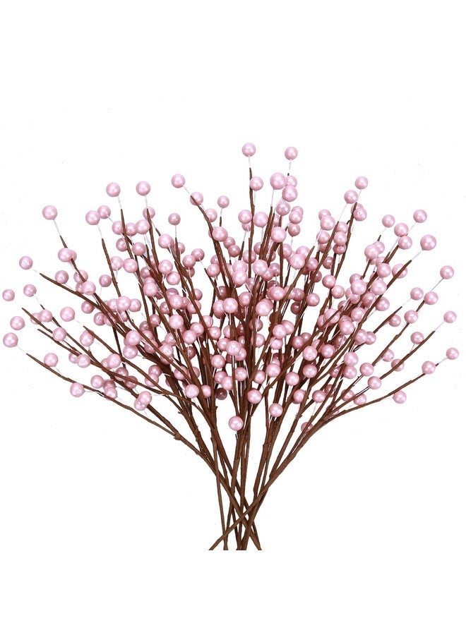 Greentime GREENTIME 12 Pack Artificial Pink Berry Twig Stems 14" Artificial Holly Berry Picks for Christmas Tree Vase DIY Crafts Wreath Fireplace Home Decor  - Image 1