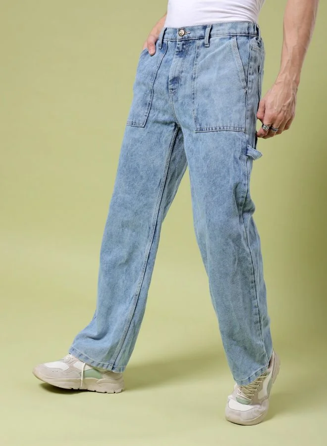The Indian Garage Co Men Baggy Solid Mid-Rise Stretchable Jeans