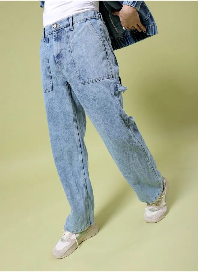 The Indian Garage Co Men Baggy Solid Mid-Rise Stretchable Jeans