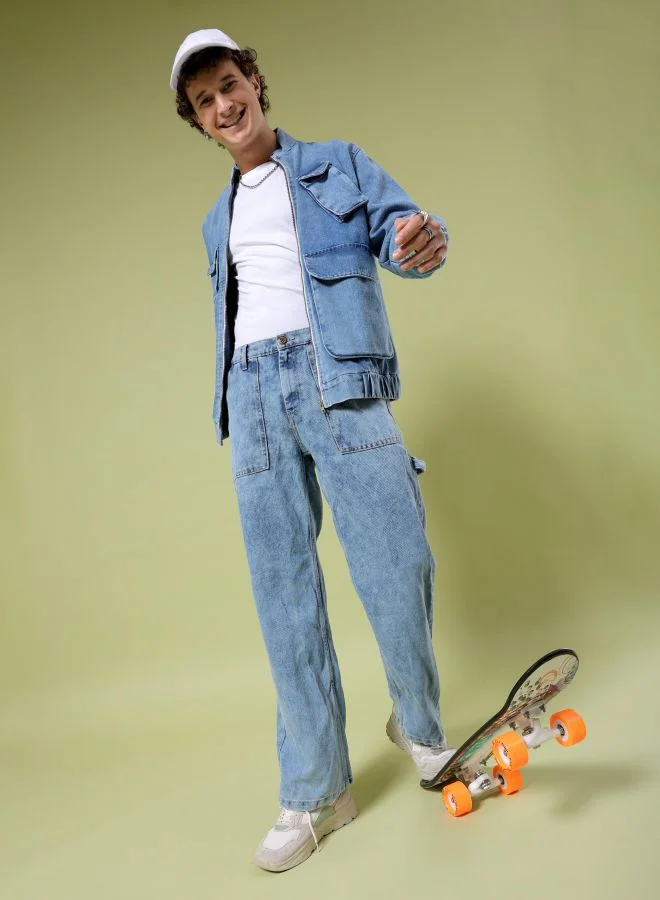 The Indian Garage Co Men Baggy Solid Mid-Rise Stretchable Jeans