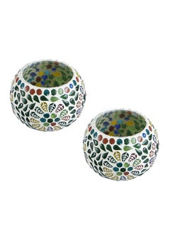 Webelkart WebelKart Latest Set of 2 Mosaic Glass TeaLight Votive Candle Holder with Tea Light Candles for Living Room Table Home Decor Indoor Outdoor -Christmas Decorations Items (Multicolor, Glass)  - Image 2