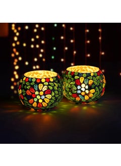 Webelkart WebelKart Latest Set of 2 Mosaic Glass TeaLight Votive Candle Holder with Tea Light Candles for Living Room Table Home Decor Indoor Outdoor -Christmas Decorations Items (Multicolor, Glass)  - Image 1