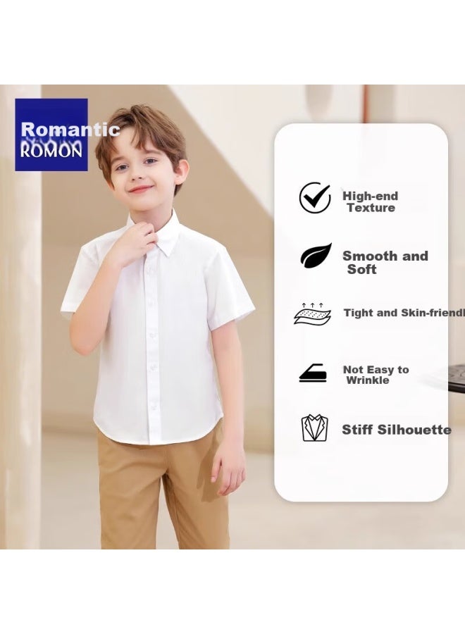ROMON Romon Children's Short Sleeve White Shirt Spring And Summer New Boys And Girls School Uniform White Short Sleeve Shirt 120  - Image 3