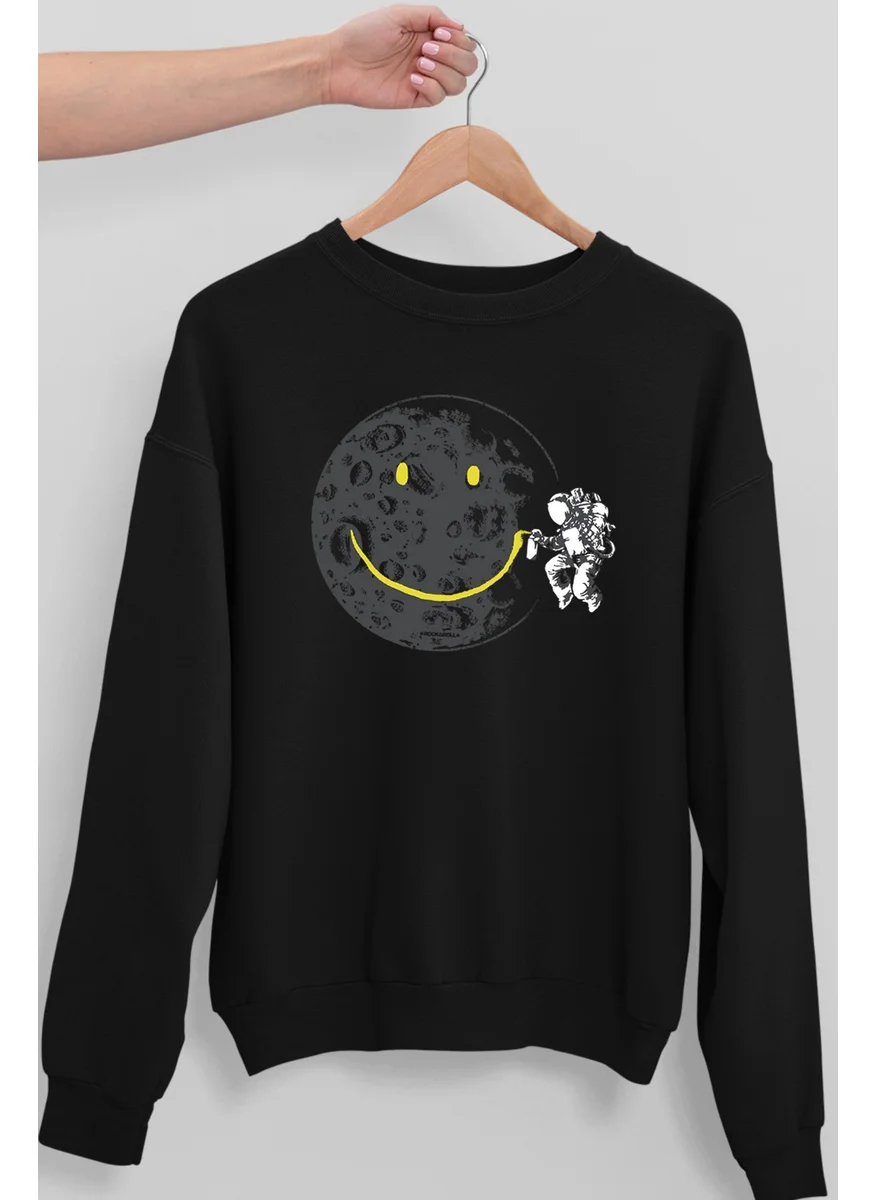 Rock&Roll Graffiti Astronaut Black Oversize Crew Neck Thick Women's Sweatshirt