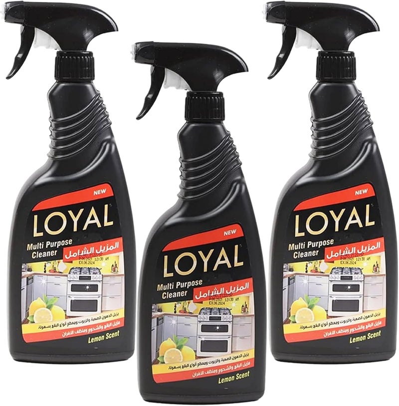 LOYAL Multi Purpose Cleaner - Kitchen and Cooker Cleaner All Purpose with Deep Cleaning Power - Easy to Use with Lemon Scent - 750ml (25.36 FL OZ) - Pack of 3
