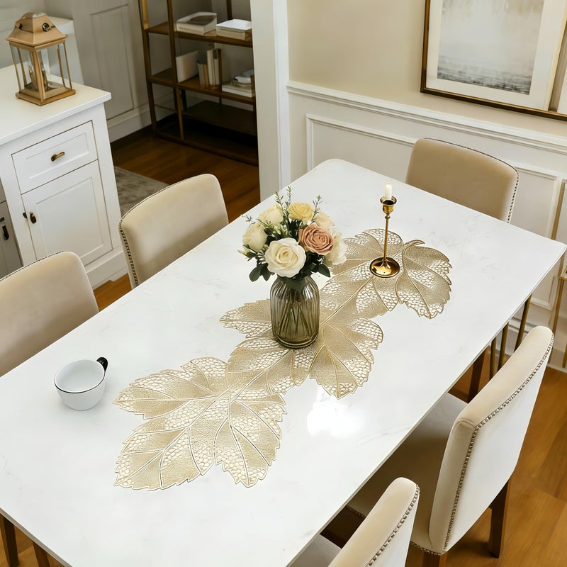 FAVE Gold Small Table Runner 36 Inch Heat Resistant Vinyl Table Cover for Dinner Party Wedding Decor(Maple Leaves) - Image 3