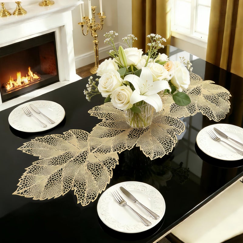 FAVE Gold Small Table Runner 36 Inch Heat Resistant Vinyl Table Cover for Dinner Party Wedding Decor(Maple Leaves) - Image 1
