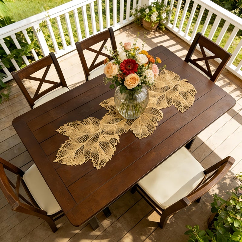 FAVE Gold Small Table Runner 36 Inch Heat Resistant Vinyl Table Cover for Dinner Party Wedding Decor(Maple Leaves) - Image 5