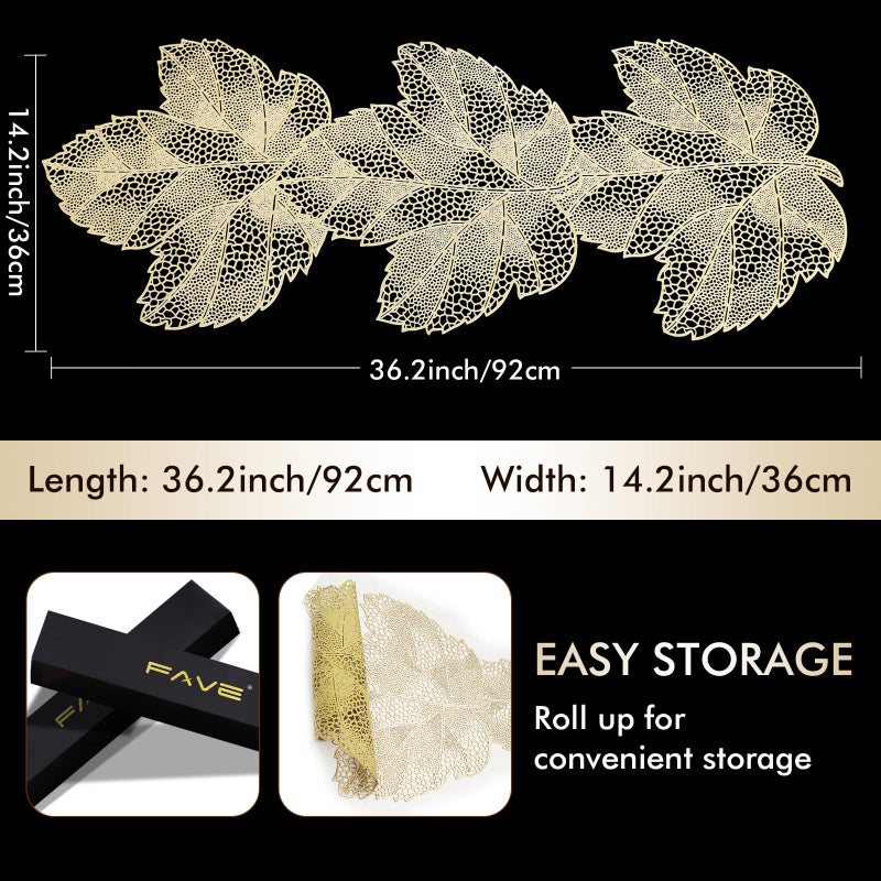 FAVE Gold Small Table Runner 36 Inch Heat Resistant Vinyl Table Cover for Dinner Party Wedding Decor(Maple Leaves) - Image 2