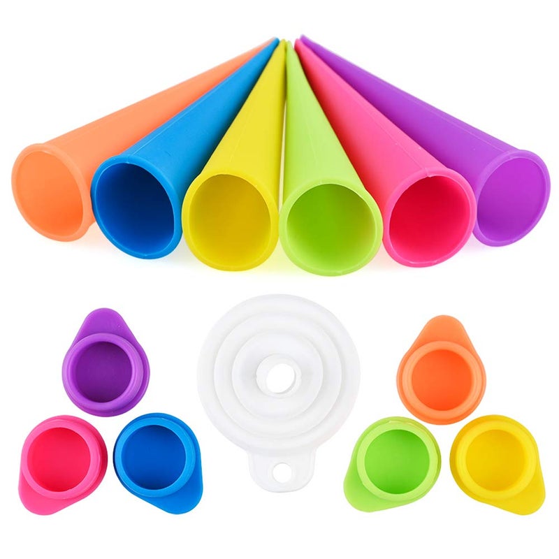 GOLDGE Ice Pop Mould Silicone Popsicle Mold Ice Lolly Molds with Leak Proof Lids Silicone Folding Funnel Food Grade BPA Free Flexible Reusable Dishwasher Safe Colorful Pack of 7