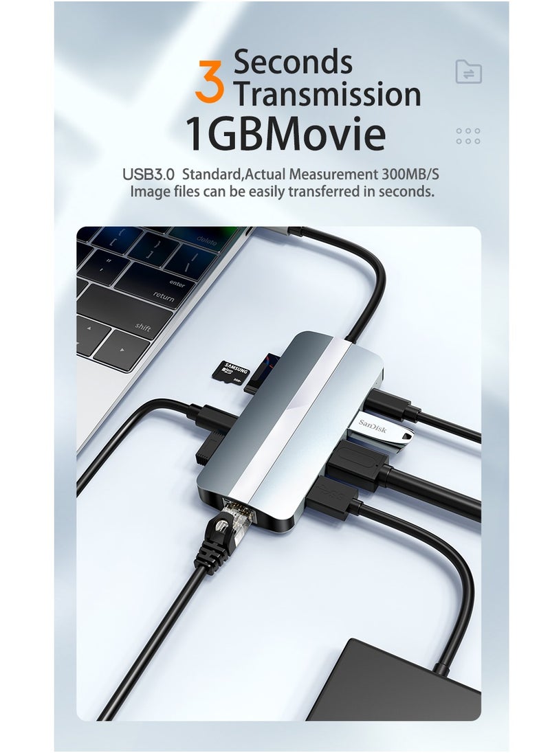 SIRKOLR SIRKOLR 9 in 1 USB C Hub Gigabit Ethernet Adapter with 100W PD Charging and 4K 30Hz HDMI,LAN,SD/TF Card Reader,5Gbps USB A&C 3.0/2.0 Data,LED Indicator Compatible with,Mac Book Pro XPS,Lenovo, etc  - Image 4