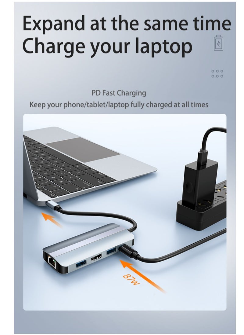 SIRKOLR SIRKOLR 9 in 1 USB C Hub Gigabit Ethernet Adapter with 100W PD Charging and 4K 30Hz HDMI,LAN,SD/TF Card Reader,5Gbps USB A&C 3.0/2.0 Data,LED Indicator Compatible with,Mac Book Pro XPS,Lenovo, etc  - Image 3