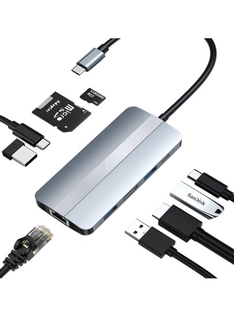 SIRKOLR 9 in 1 USB C Hub Gigabit Ethernet Adapter with 100W PD Charging and 4K 30Hz HDMI,LAN,SD/TF Card Reader,5Gbps USB A&C 3.0/2.0 Data,LED Indicator Compatible with,Mac Book Pro XPS,Lenovo, etc