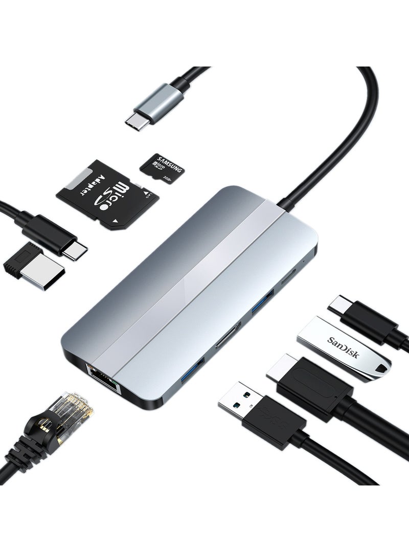 SIRKOLR SIRKOLR 9 in 1 USB C Hub Gigabit Ethernet Adapter with 100W PD Charging and 4K 30Hz HDMI,LAN,SD/TF Card Reader,5Gbps USB A&C 3.0/2.0 Data,LED Indicator Compatible with,Mac Book Pro XPS,Lenovo, etc  - Image 1