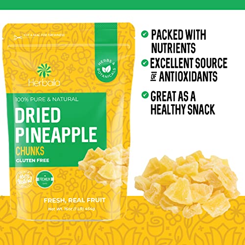 Herbaila Dried Pineapple Chunks, 1 Pound. Dehydrated Pineapple Chunk, Dehydrated Pineapple Bulk, Dried Pineapple Bits. All Natural, Non-GMO, Lightly Sweetened Dried Pineapples, 16 oz. - Image 4