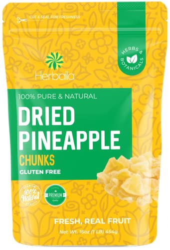 Herbaila Dried Pineapple Chunks, 1 Pound. Dehydrated Pineapple Chunk, Dehydrated Pineapple Bulk, Dried Pineapple Bits. All Natural, Non-GMO, Lightly Sweetened Dried Pineapples, 16 oz. - Image 1