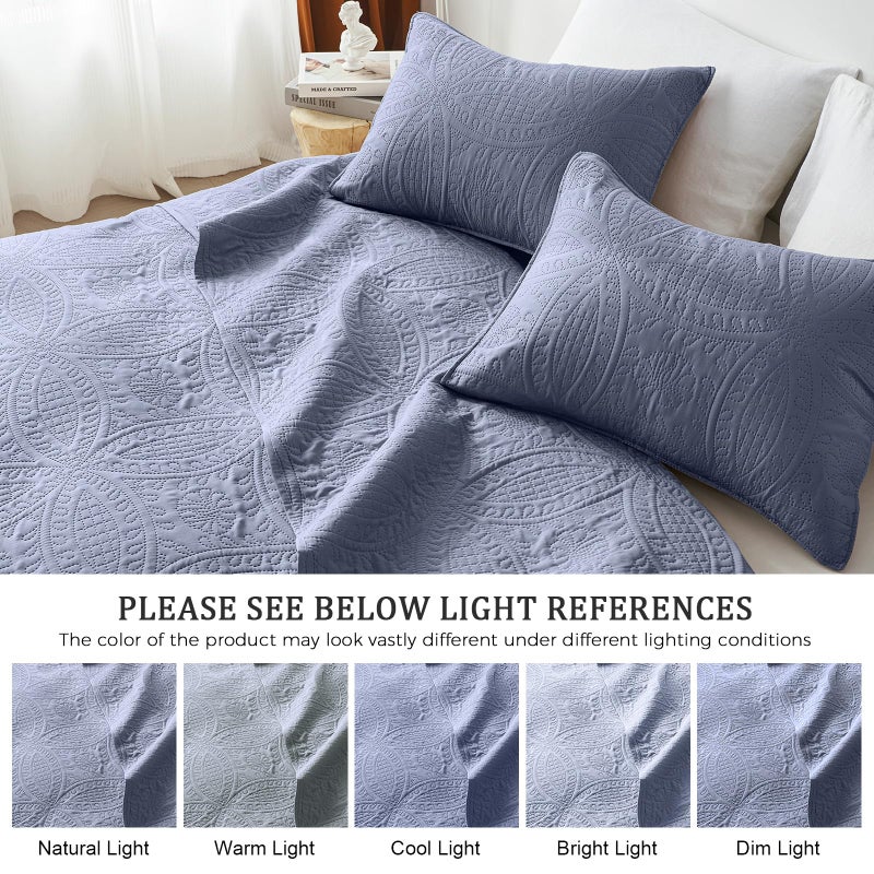 akkialla Quilts Queen Size,Bluish Grey Ultrasonic Full/Queen Quilt Set,Lightweight Soft Bedspread Coverlet,Modern Style Coin Pattern Bed Cover for All Seasons,3 Piece(1 Quilt,2 Pillow Shams) - Image 5