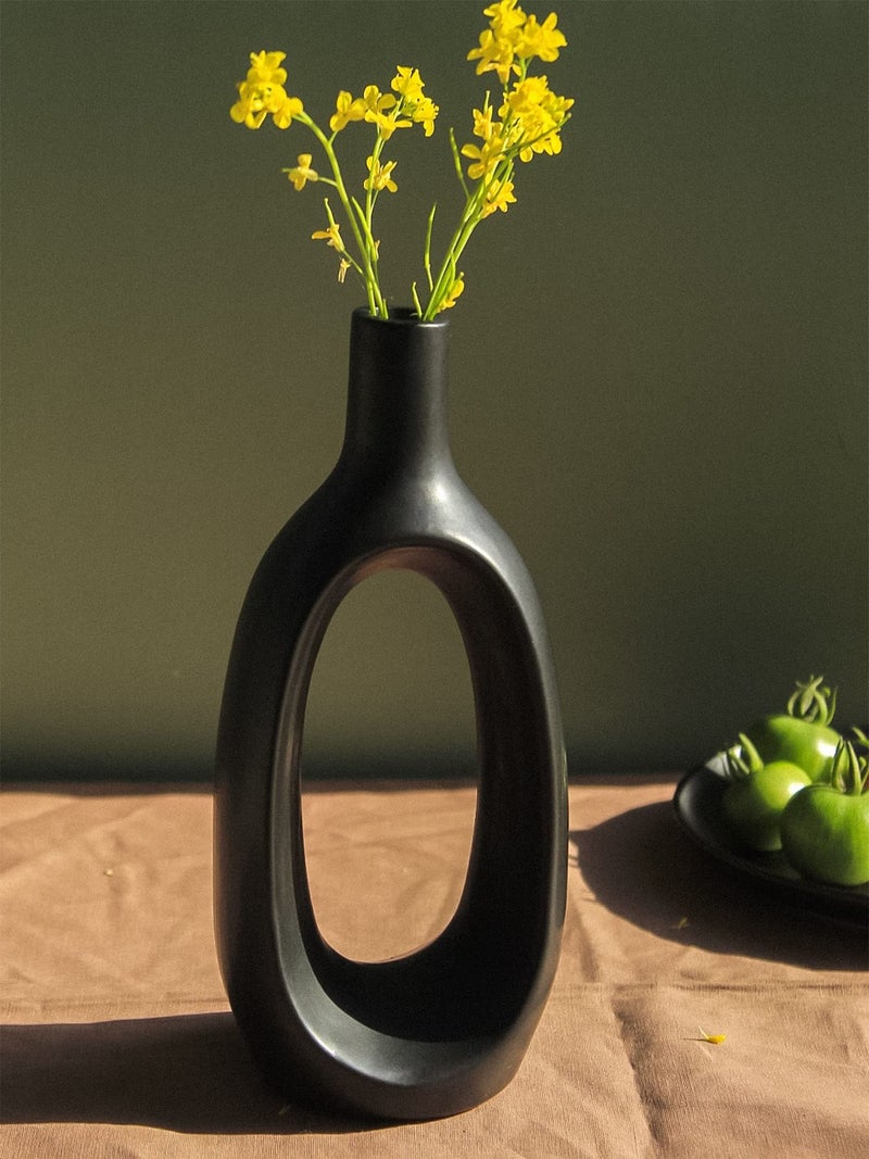 Purezento Modern Kieko Vases for Home Decor | Centerpieces | Kitchen | Office or Living Room with Unique Quality for Home Decor Center Table, Flowers Pot (Black,8 * 6 Inch,Pack of 2), Ceramic - Image 4