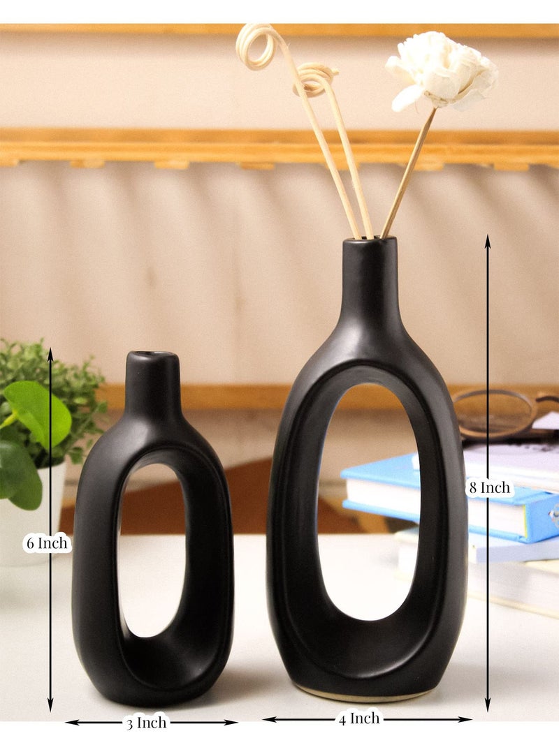 Purezento Modern Kieko Vases for Home Decor | Centerpieces | Kitchen | Office or Living Room with Unique Quality for Home Decor Center Table, Flowers Pot (Black,8 * 6 Inch,Pack of 2), Ceramic - Image 2