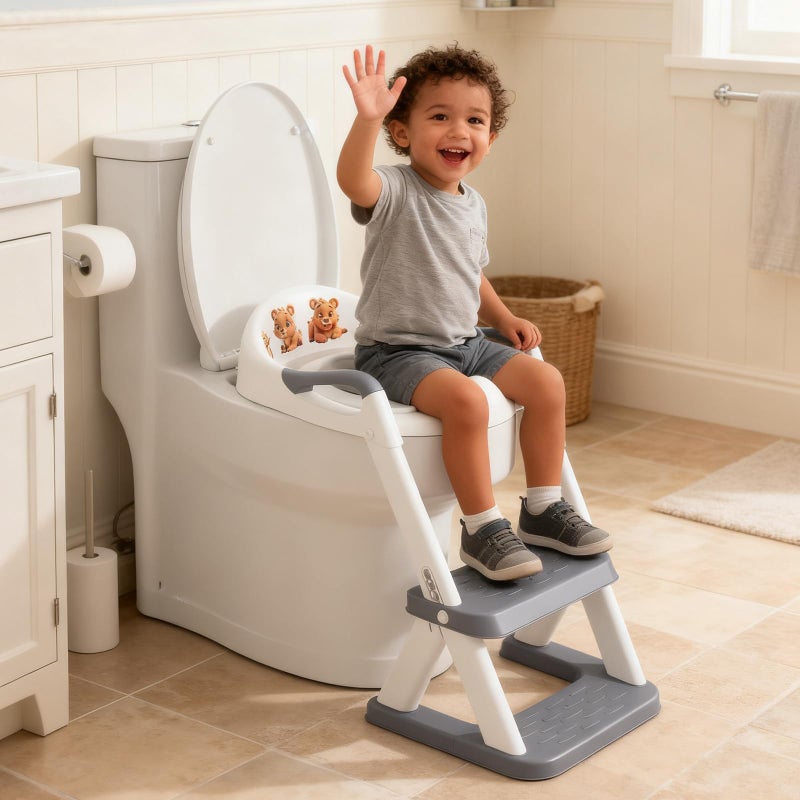 SKYROKU Potty Training Seat, SKYROKU 8868 Upgrade Toddler Toilet Seat for Kids Boys Girls, 2 in 1 Potty Training Toilet, Splash Guard Anti-Slip Pad Step Stool,New Sector-Shape Stabilized Base (Grey) - Image 2