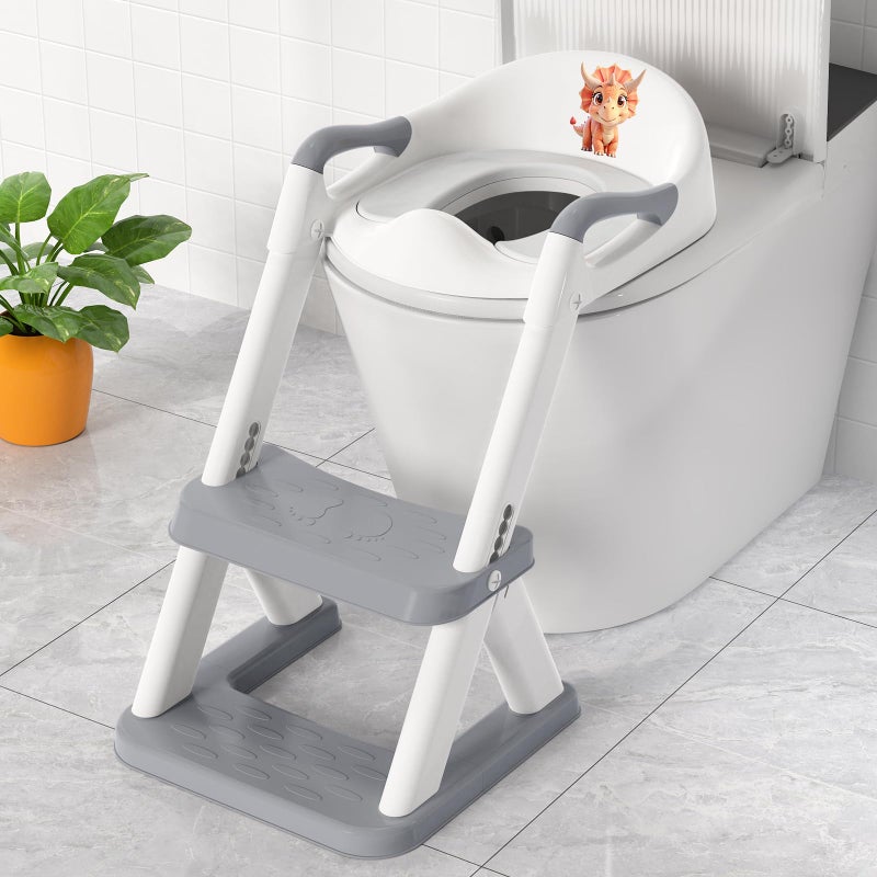 SKYROKU Potty Training Seat, SKYROKU 8868 Upgrade Toddler Toilet Seat for Kids Boys Girls, 2 in 1 Potty Training Toilet, Splash Guard Anti-Slip Pad Step Stool,New Sector-Shape Stabilized Base (Grey) - Image 1
