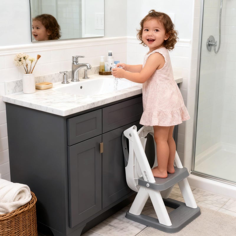 SKYROKU Potty Training Seat, SKYROKU 8868 Upgrade Toddler Toilet Seat for Kids Boys Girls, 2 in 1 Potty Training Toilet, Splash Guard Anti-Slip Pad Step Stool,New Sector-Shape Stabilized Base (Grey) - Image 3