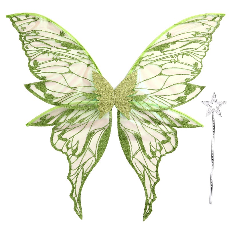 Loieryk Fairy Wings for Adults Women 31.5"x29.5" Fairy Costume Set Large Butterfly Wings for Halloween Party Green - Image 1