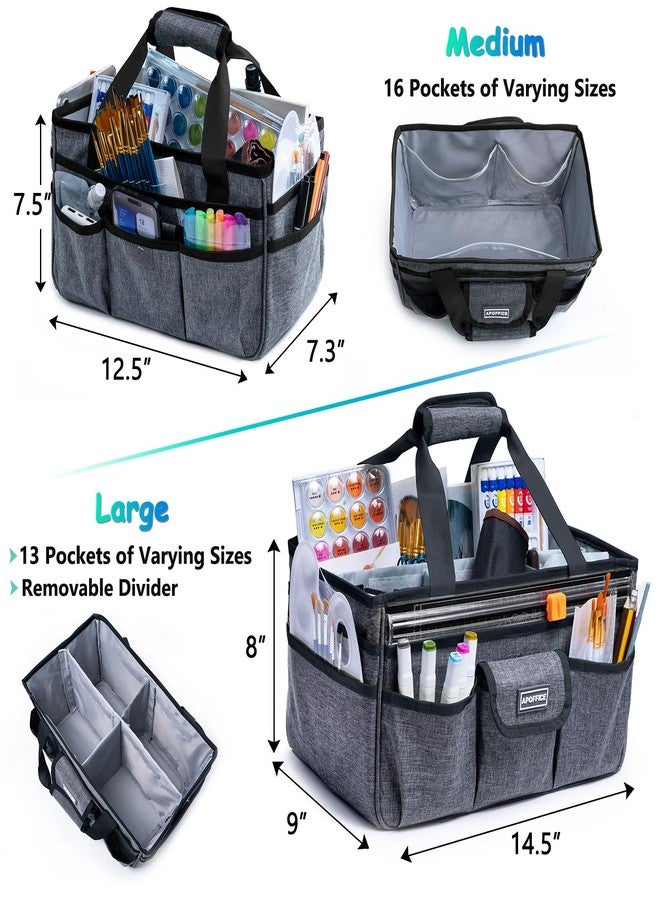 APOFFICE Art Supply Organizer Tote Bag - Craft Caddy with Handle, Utility Storage Tote with Multiple Pockets & Adjustable Divider for Stationary, Sewing, Scrapbooking, School, Office, Medical Supplies - Image 4