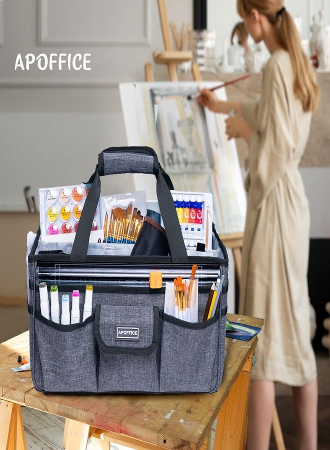 APOFFICE Art Supply Organizer Tote Bag - Craft Caddy with Handle, Utility Storage Tote with Multiple Pockets & Adjustable Divider for Stationary, Sewing, Scrapbooking, School, Office, Medical Supplies - Image 2