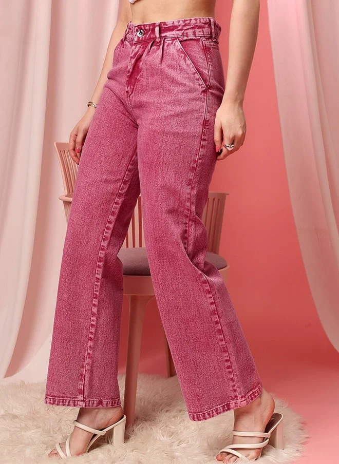 STREET 9 Pink High-Rise Straight Fit Jeans for Women