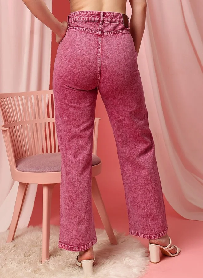 STREET 9 Pink High-Rise Straight Fit Jeans for Women