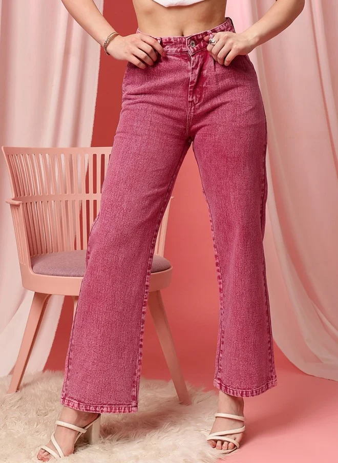 STREET 9 Pink High-Rise Straight Fit Jeans for Women