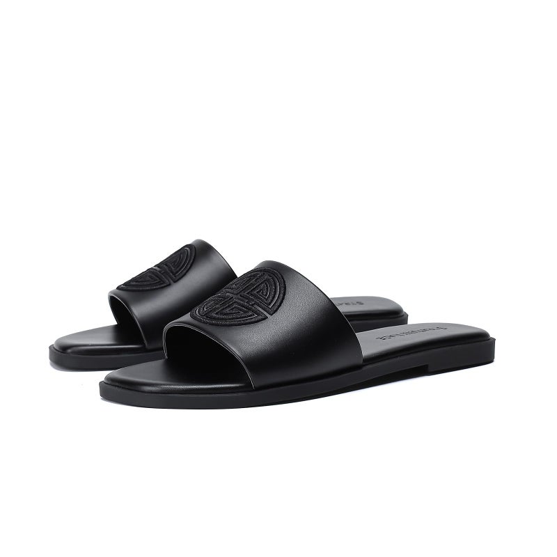 Stratuxx Kaze Womens Flat Sandals Dressy Summer Slide with Memory Foam Comfortable Cute Leather Black Sandals for Women - Image 3