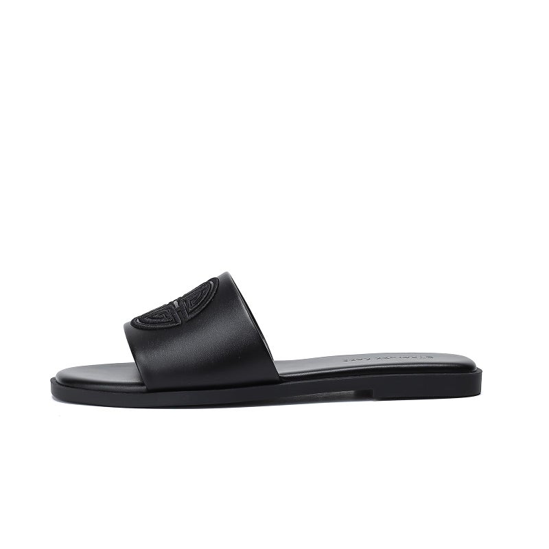 Stratuxx Kaze Womens Flat Sandals Dressy Summer Slide with Memory Foam Comfortable Cute Leather Black Sandals for Women - Image 5