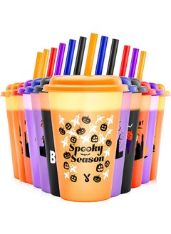 Meoky Halloween Decorations, Plastic Cups with Lids and Straws - 12 Pack 12 oz Color Changing Cups, Reusable Tumblers Bulk for Party, Kids