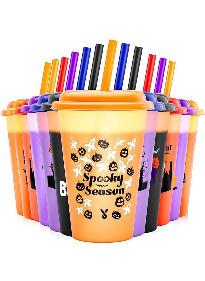 Meoky - Meoky Halloween Decorations, Plastic Cups with Lids and Straws - 12 Pack 12 oz Color Changing Cups, Reusable Tumblers Bulk for Party, Kids - Image 1