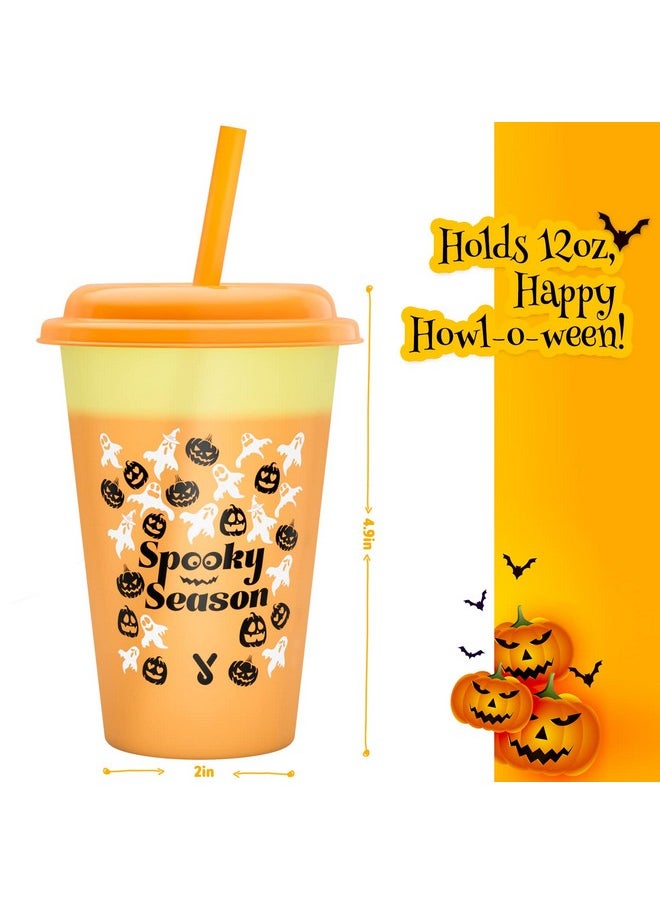 Meoky - Meoky Halloween Decorations, Plastic Cups with Lids and Straws - 12 Pack 12 oz Color Changing Cups, Reusable Tumblers Bulk for Party, Kids - Image 1