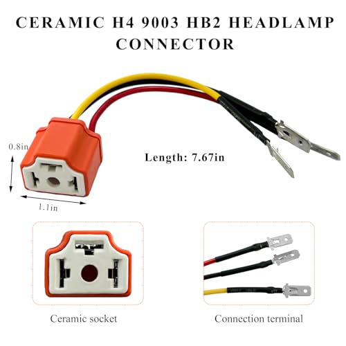 Suvnie 4 PCS H4 HB2 9003 Wiring Harness Headlight Socket, 16AWG Ceramic Headlight Connector, Pigtail Socket Female Plug, Fog Light Retrofit Car Accessories for Truck Boat - Image 2