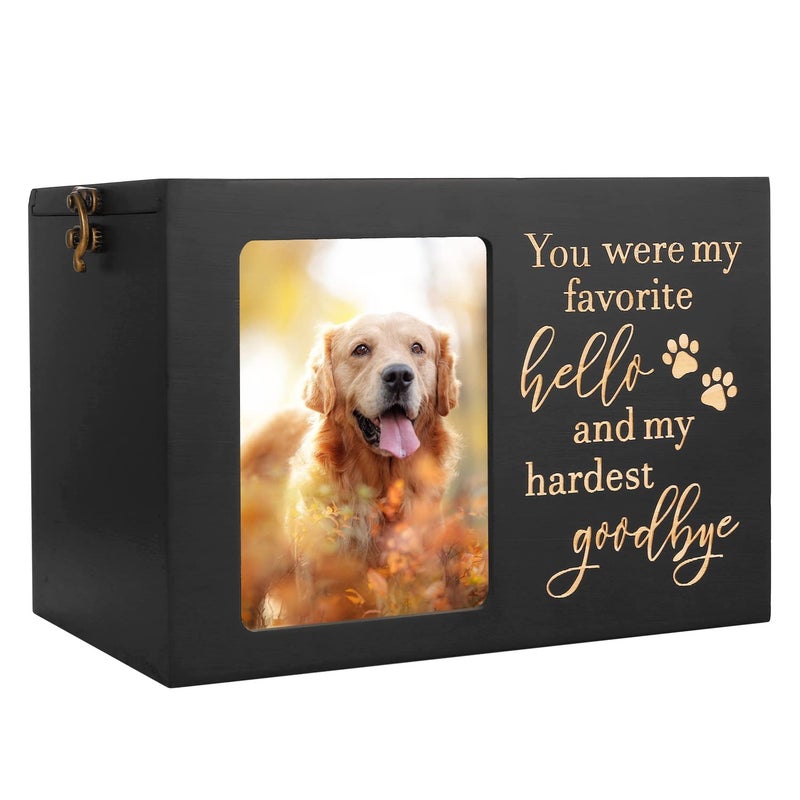 DGDCDV Pet Memorial Urns for Dog or Cat Ashes, Large Wooden Funeral Cremation Urns with Photo Frame, Keepsake Memory Box with Black Flannel Lining - Image 1