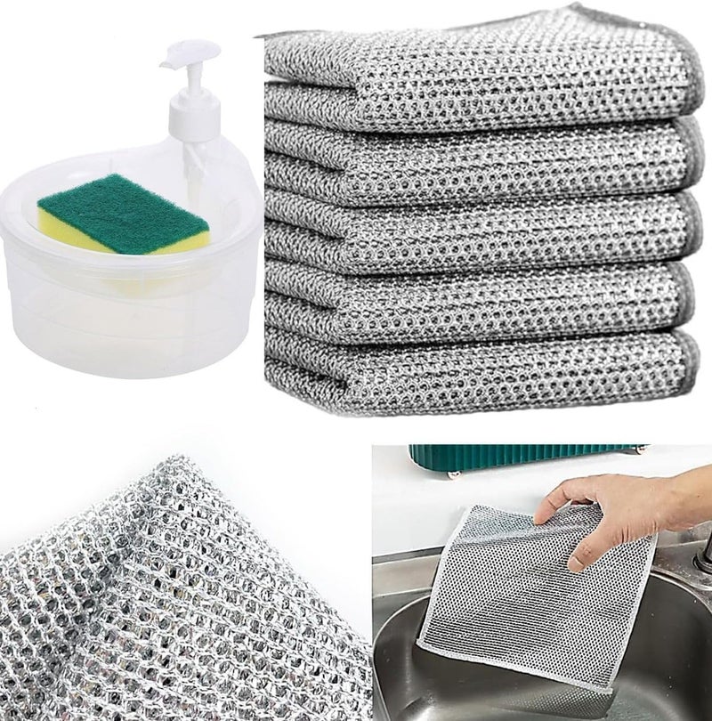ESTAMINE 2024 New NonScratch Wire Dishcloth Cleaning ClothSoft Wire Dishwashing Rags Safe for NonStick Cookware Scrubs Cleans for Dishes SinksStove Tops Easy Rinsing Durable with Soap Dispense