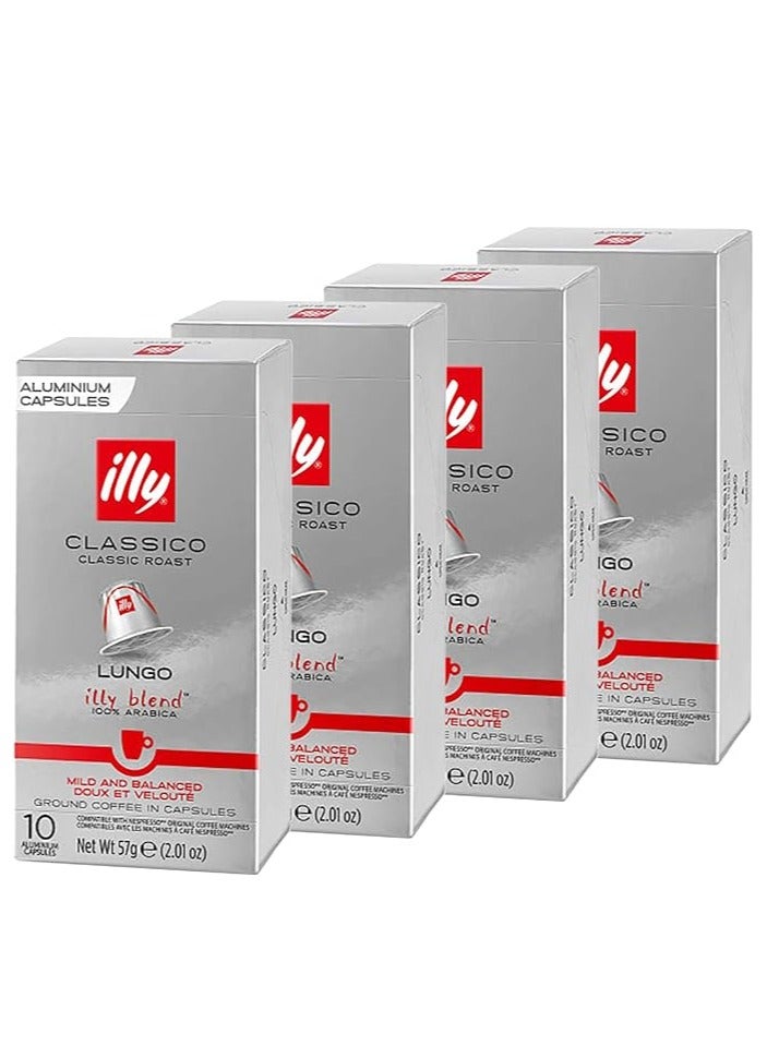 illy Lungo Classico Coffee, Classic Roast (Medium Roast) (40-Count single serve capsules, compatible with Nespresso Original Line System coffee machines) - Pack of 4 - Image 1