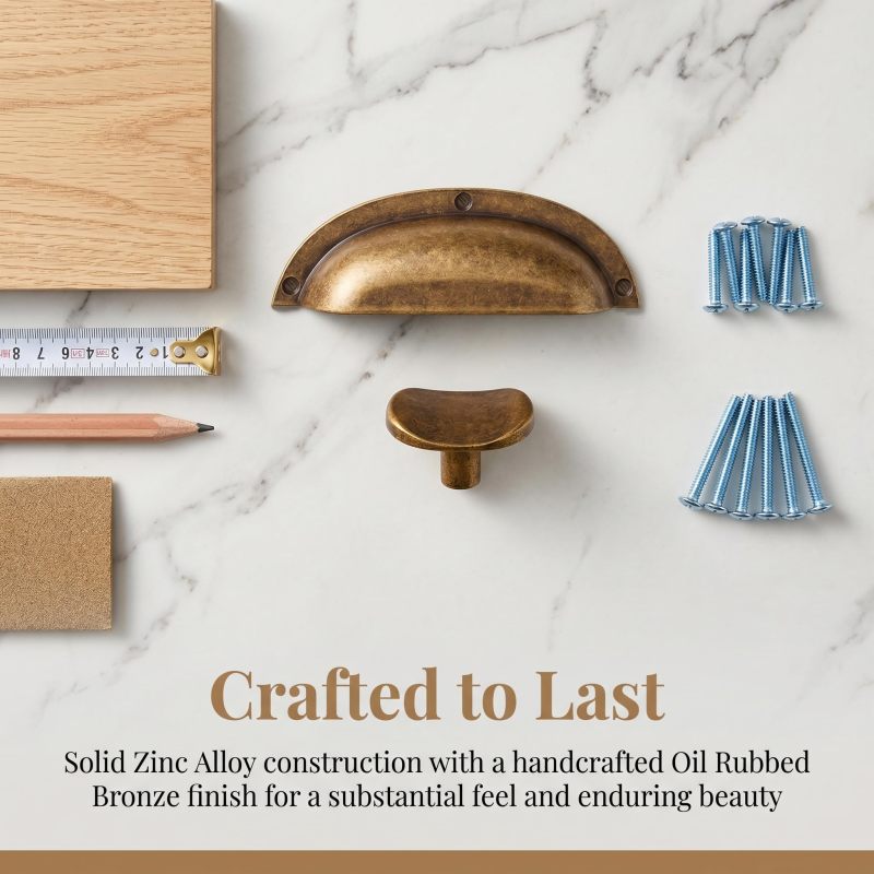 Antique Brass Cabinet Knobs: 6-Pack Solid Zinc Alloy, Rustic Vintage Finish, Single-Hole Mounting - Square Drawer Knobs for Home Kitchen Bathroom Renovation - Image 2