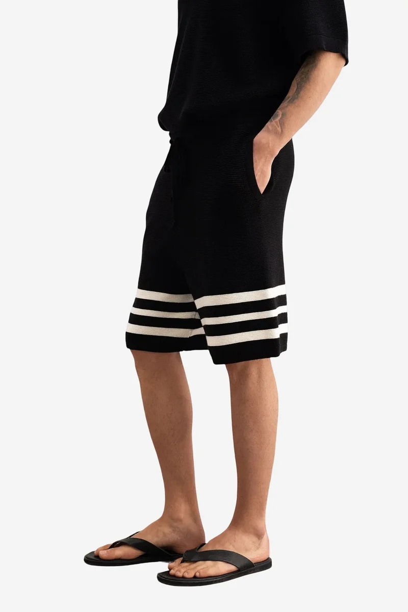 Giesto Black GIESTO Striped Knitwear Shorts with Drawstring Waist for Men | Best Price UAE