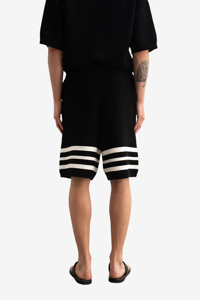 Giesto Black GIESTO Striped Knitwear Shorts with Drawstring Waist for Men | Best Price UAE