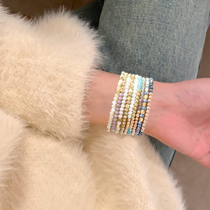 WAINIS 27-28Pcs Delicate Boho Beaded Bracelet Multi Layer Versatile Statement Bracelets Stackable stretch Cuff Sparkly Glass Crystal Beads bracelets - Image 5