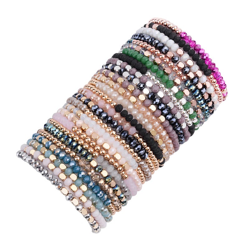 WAINIS 27-28Pcs Delicate Boho Beaded Bracelet Multi Layer Versatile Statement Bracelets Stackable stretch Cuff Sparkly Glass Crystal Beads bracelets - Image 1
